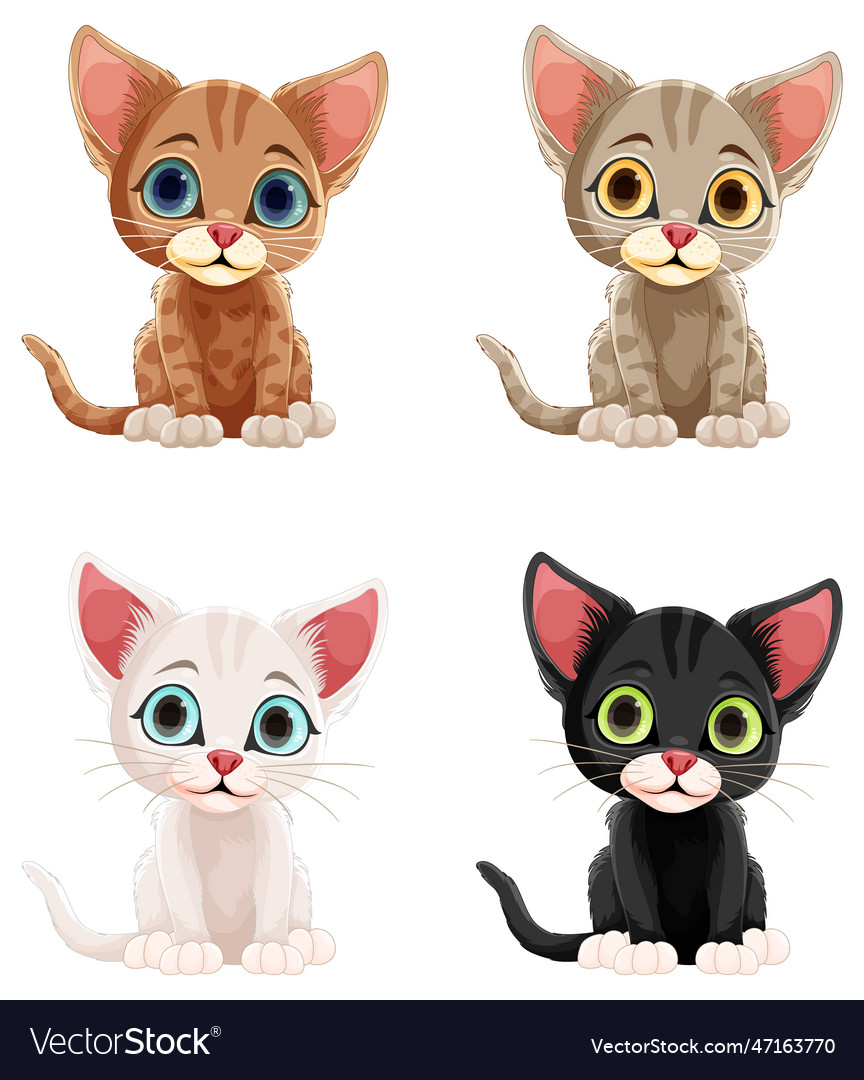 Collection of cute kitten cartoon characters