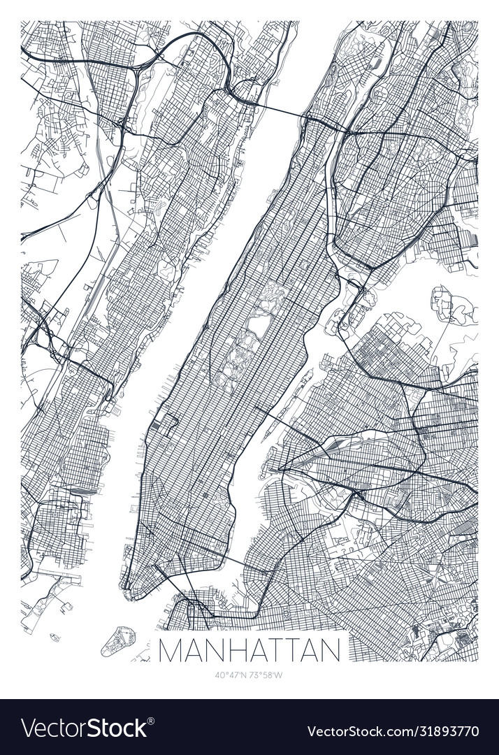 Detailed Borough Map Manhattan New York City Vector Image