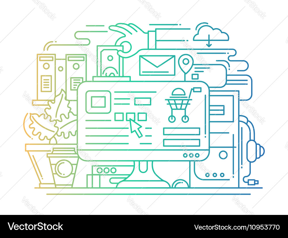 Online Shopping Process Line Flat Design Banner Vector Image