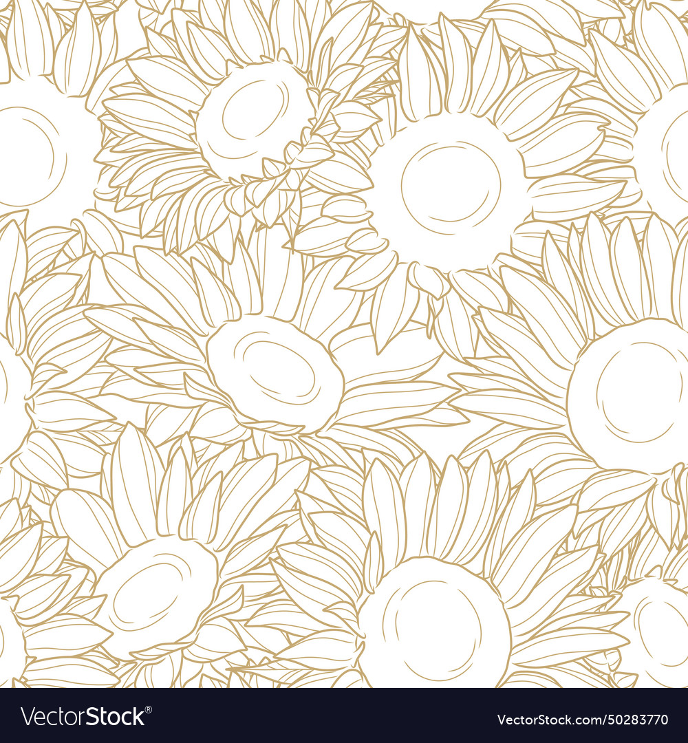 Sunflower elegant line art pattern seamless