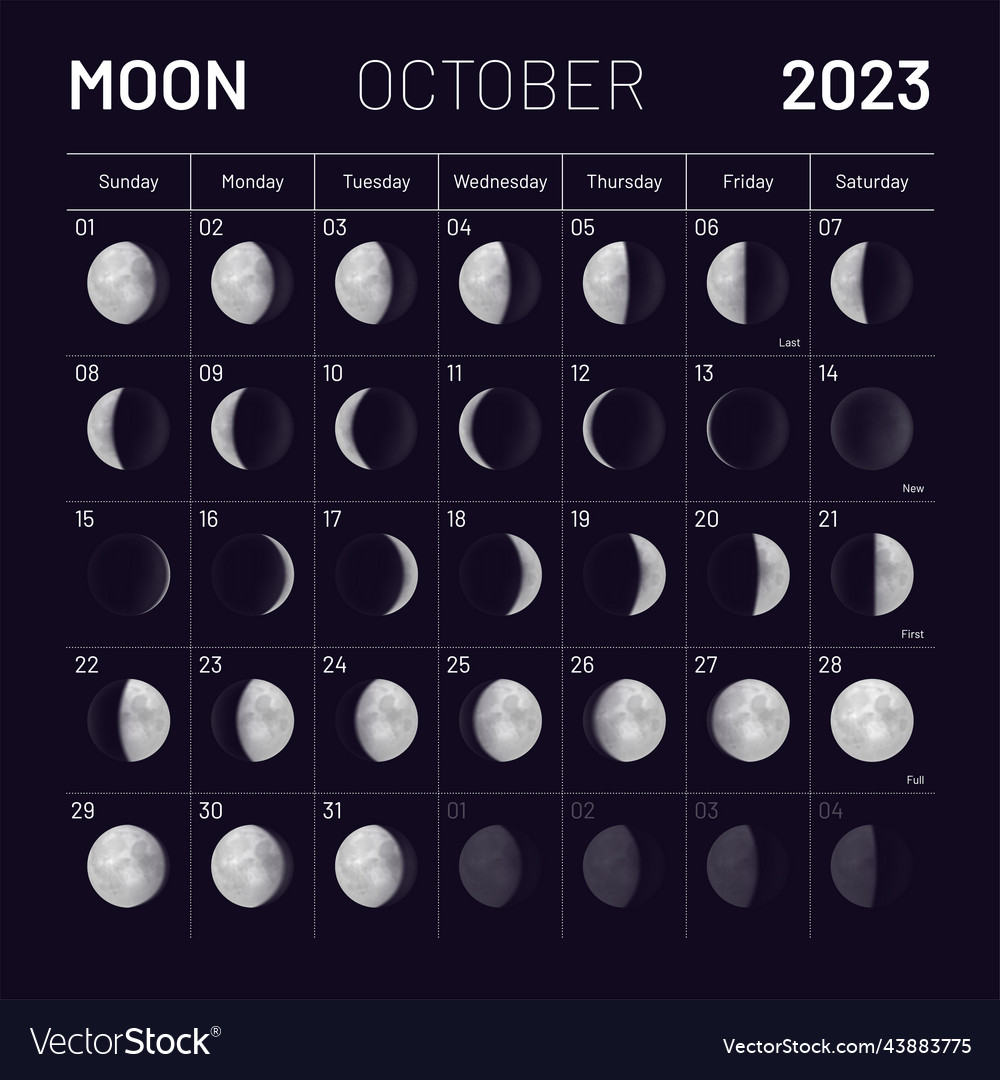 October lunar calendar for 2023 year monthly Vector Image