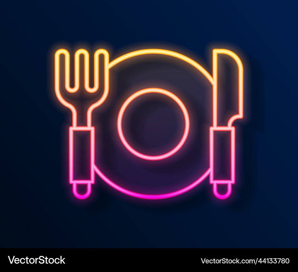 Glowing neon line plate fork and knife icon Vector Image