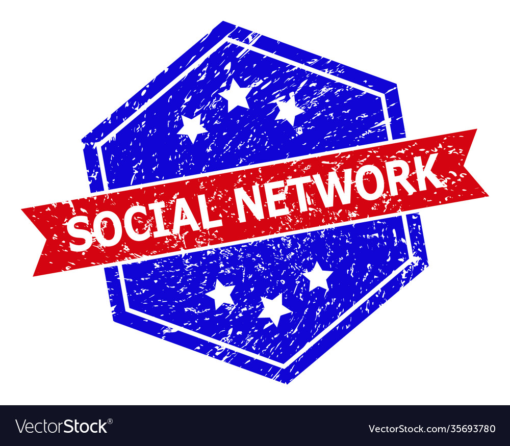 Hexagonal bicolor social network rubber stamp