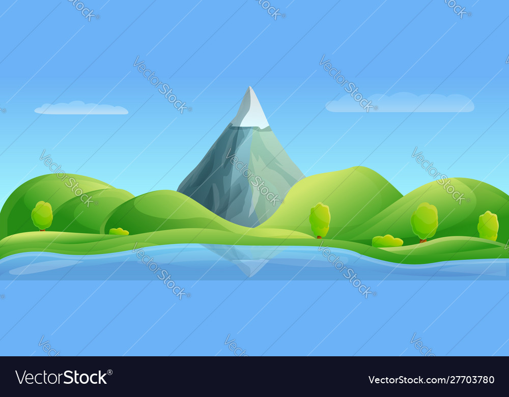 Landscape mountain lake concept banner cartoon Vector Image Landscape mountain lake concept banner cartoon Vector Image