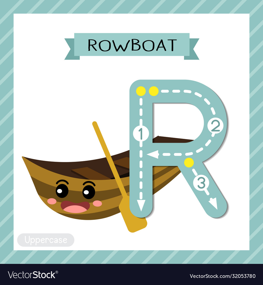 Letter r uppercase tracing rowboat Royalty Free Vector Image