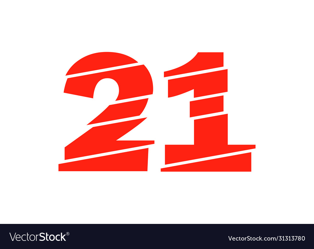 Modern red 21 number design numeral trendy flat Vector Image