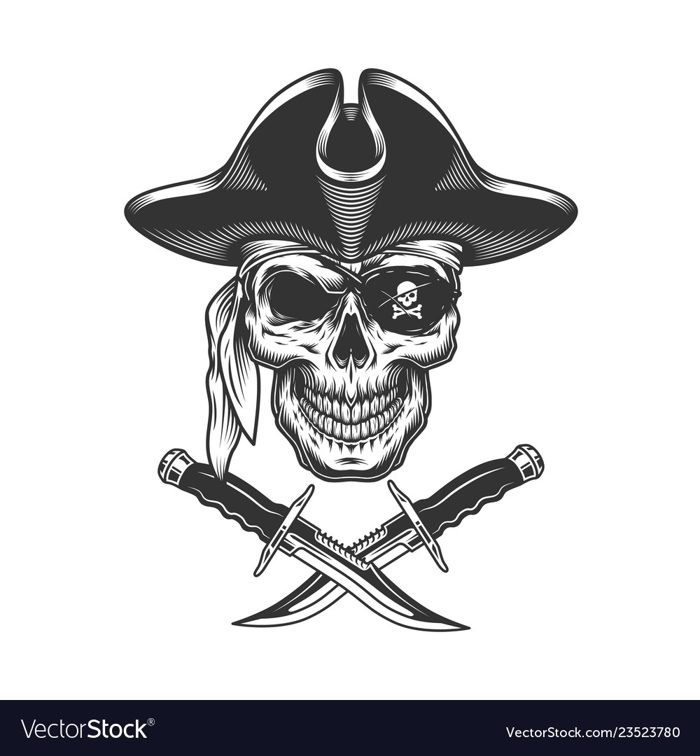 Monochrome pirate skull Royalty Free Vector Image