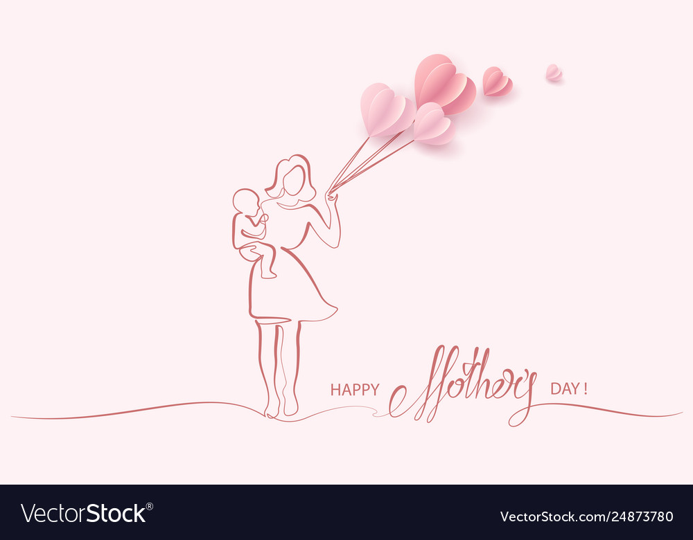 Woman hold her bawith air balloons Royalty Free Vector Image