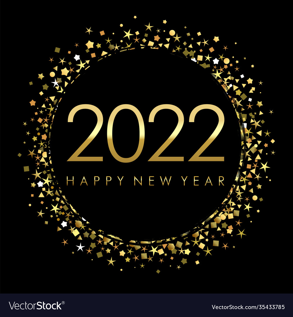 2022 on black label with gold glitter confetti Vector Image