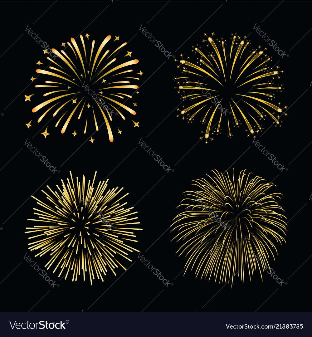 Beautiful gold fireworks set bright fireworks Vector Image