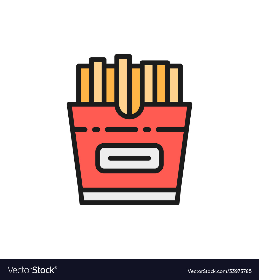 French fries in box takeaway flat color line icon