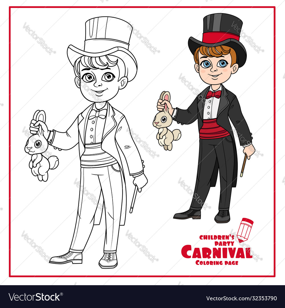 Cute boy in magician costume with a hare