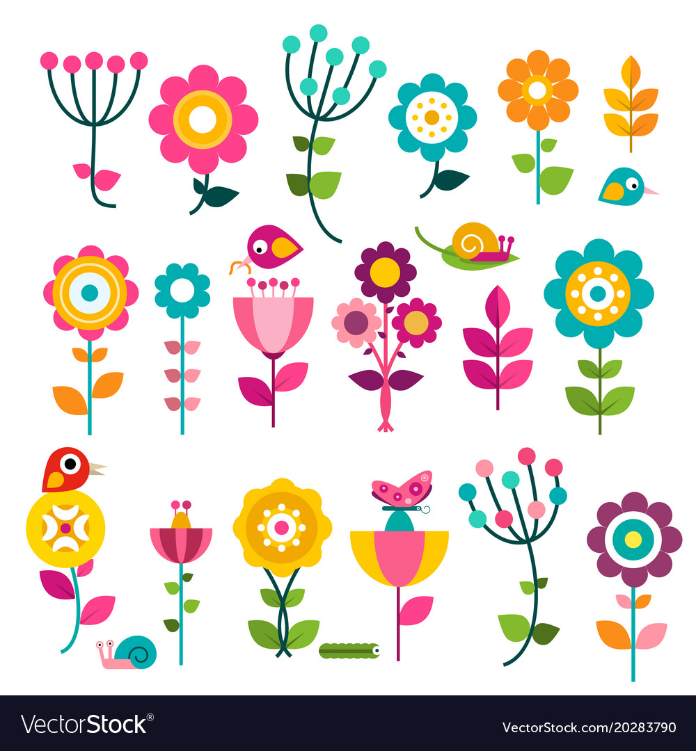 Flowers flat design flowers set isolated on white Vector Image