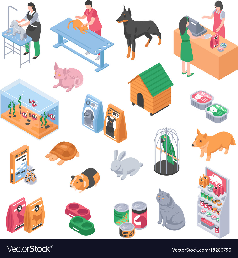 Pet shop veterinary grooming icon set Royalty Free Vector