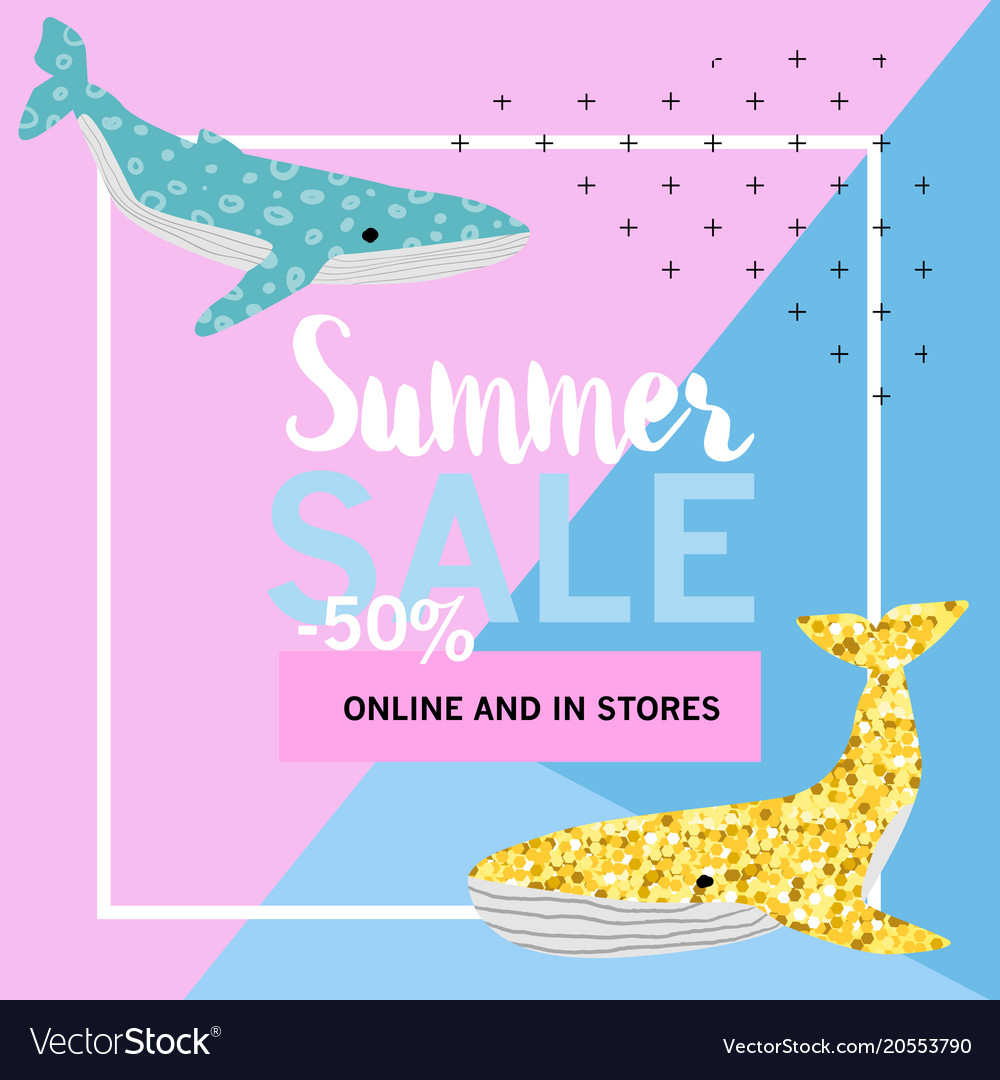 Summer Sale Banner With Cute Whales Promotional Vector Image
