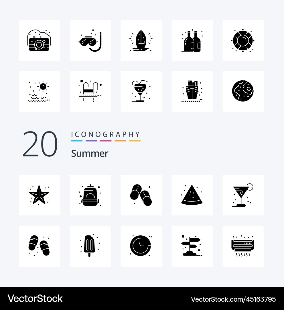 20 summer solid glyph icon pack like old Vector Image