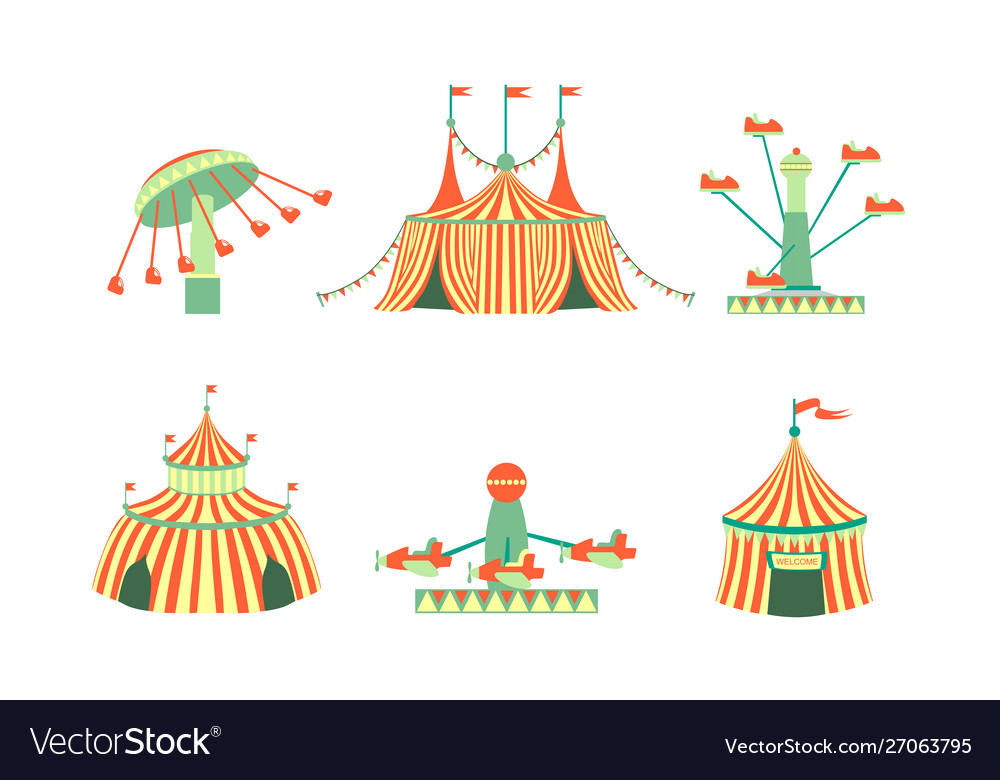 Amusement park icons set carnival festival