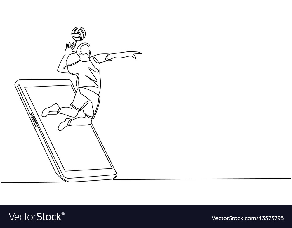 Continuous one line drawing man volleyball