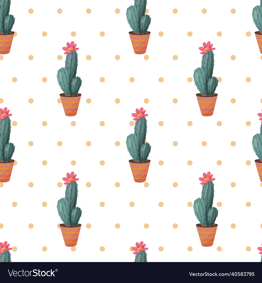 Seamless pattern with cactus on white background