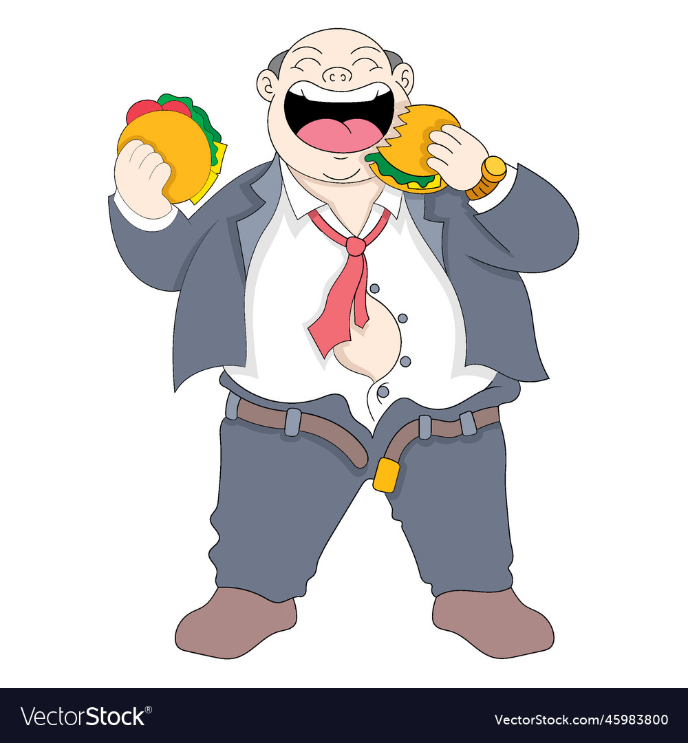 Big boss overweight eats a lot of belly fat Vector Image Big boss overweight eats a lot of belly fat Vector Image