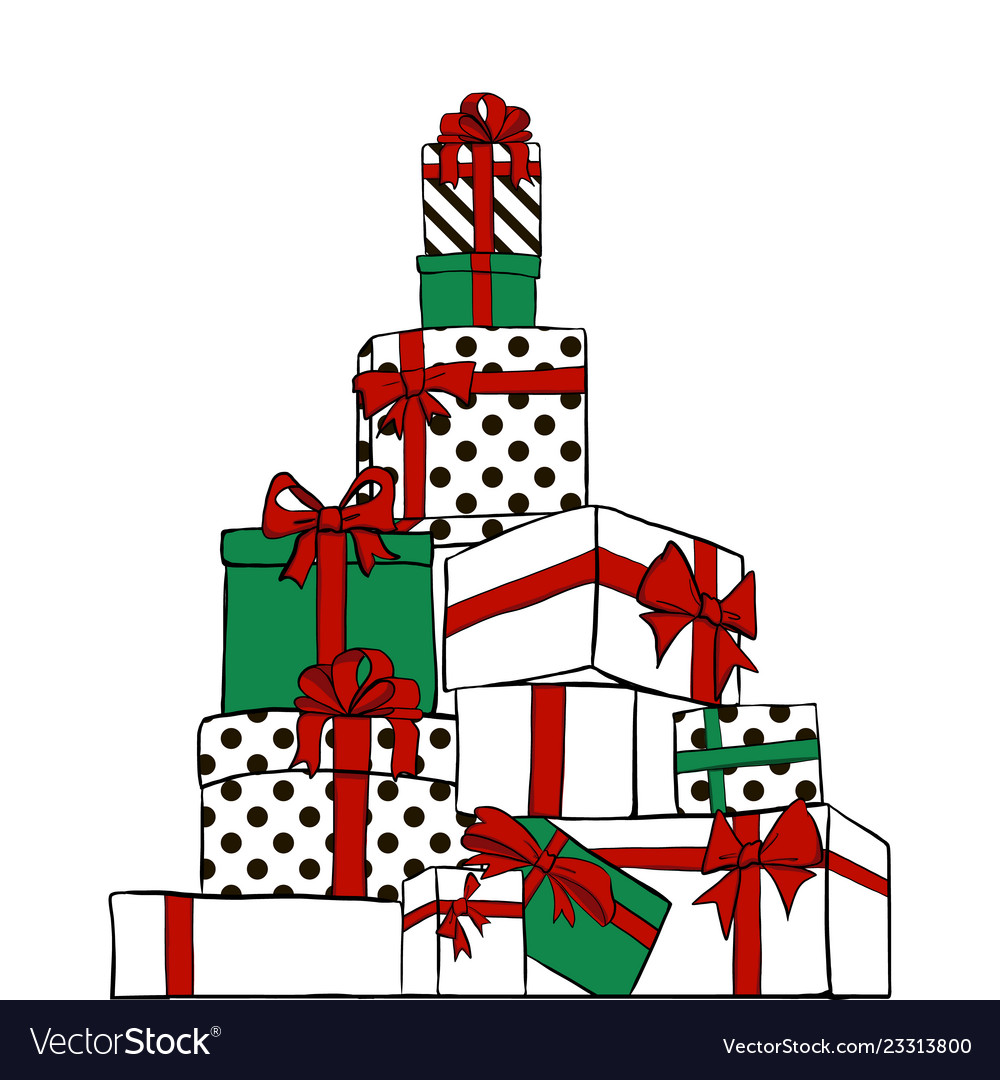 Big pile of gift boxes stripes and polka dots Vector Image