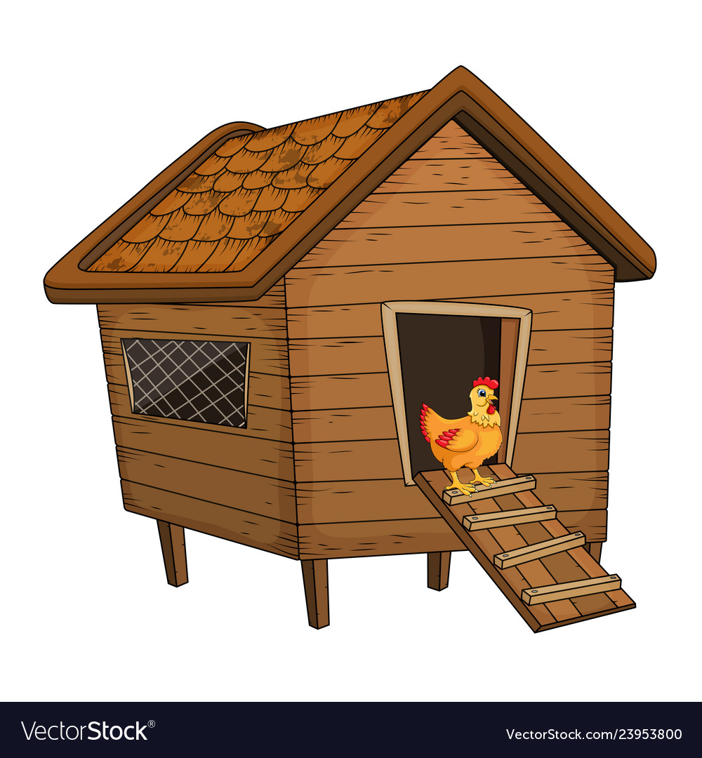 cartoon-chicken-coop-and-hen-isolated-on-white-vector-image