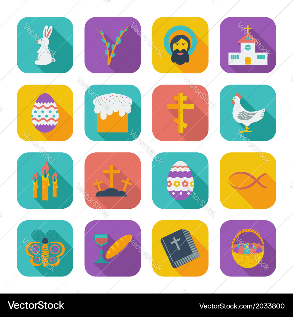 Color flat easter icons Royalty Free Vector Image