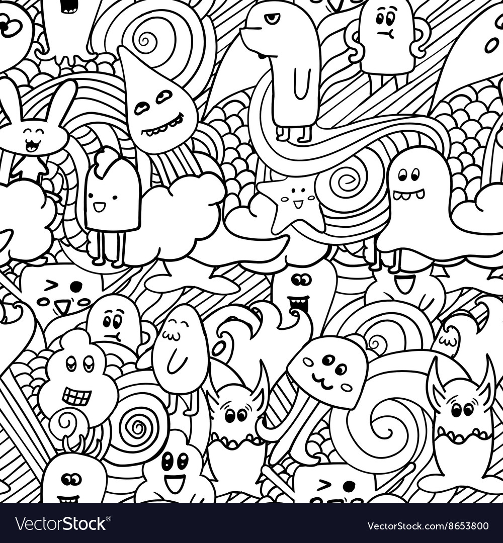 Doodle seamless pattern with monsters Royalty Free Vector