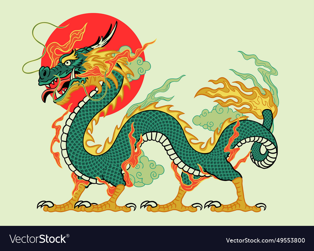 Traditional Asian Mytichal Dragon Hand Drawn Vector Image