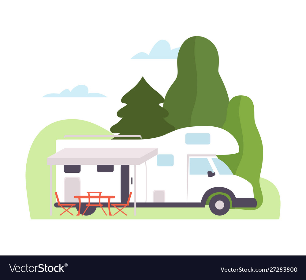 White van at campsite