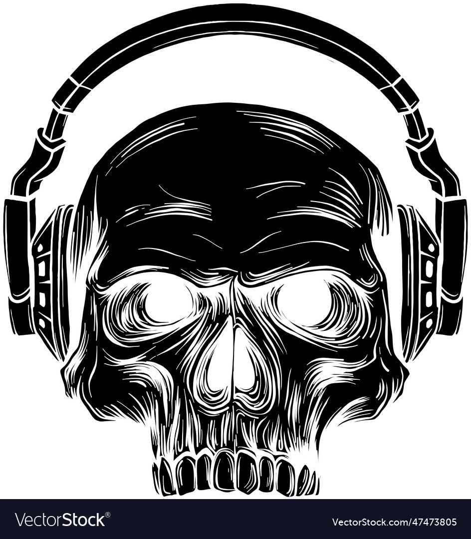 Black silhouette of skull in the headphones Vector Image