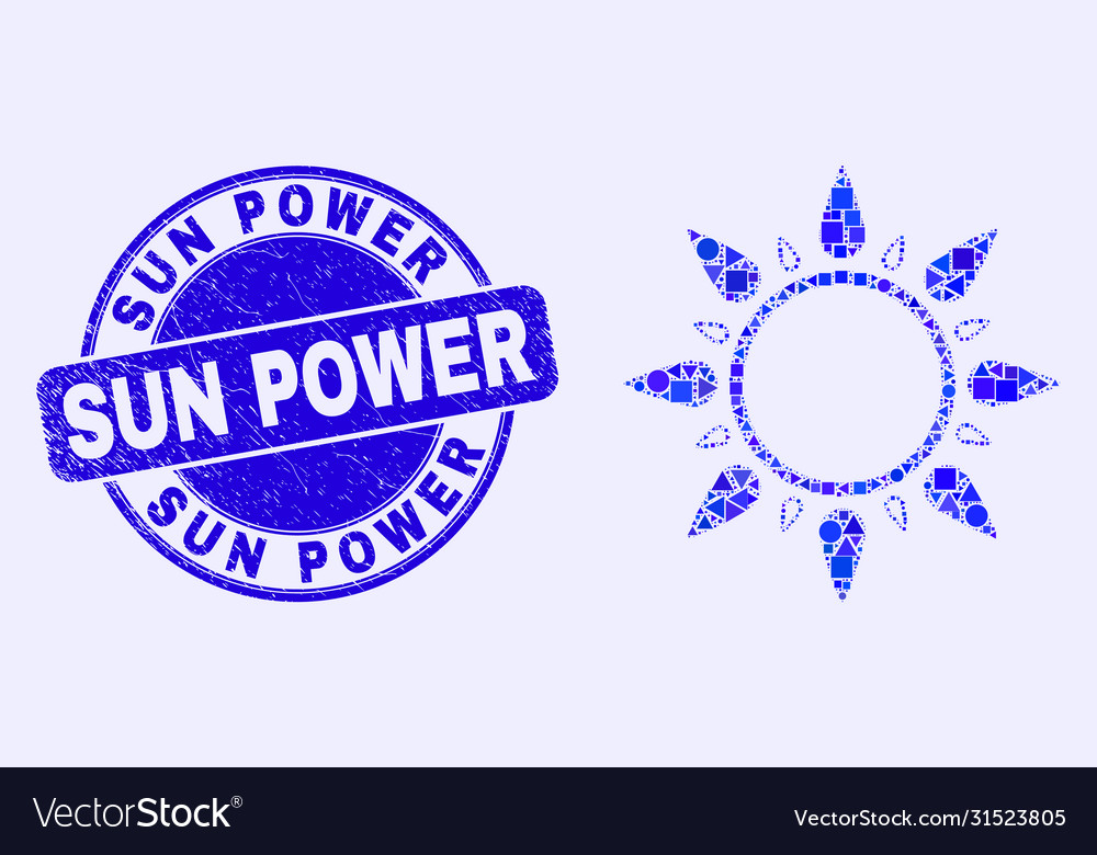 Blue scratched sun power stamp and mosaic