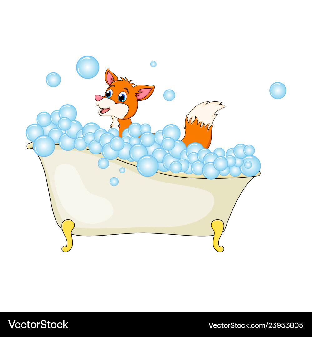 Cartoon Fox In Bathtub Witth Bubbles Isolated On Vector Image