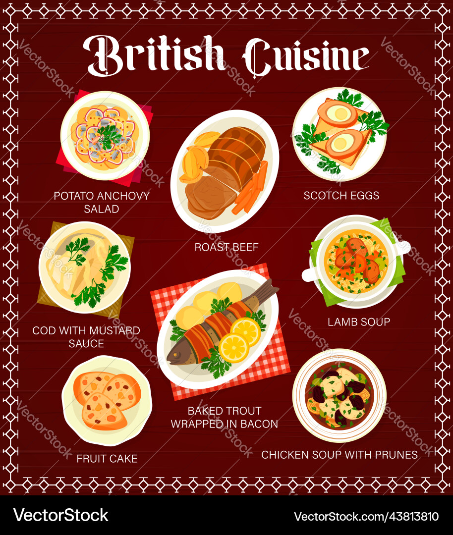British cuisine meals menu page design Royalty Free Vector