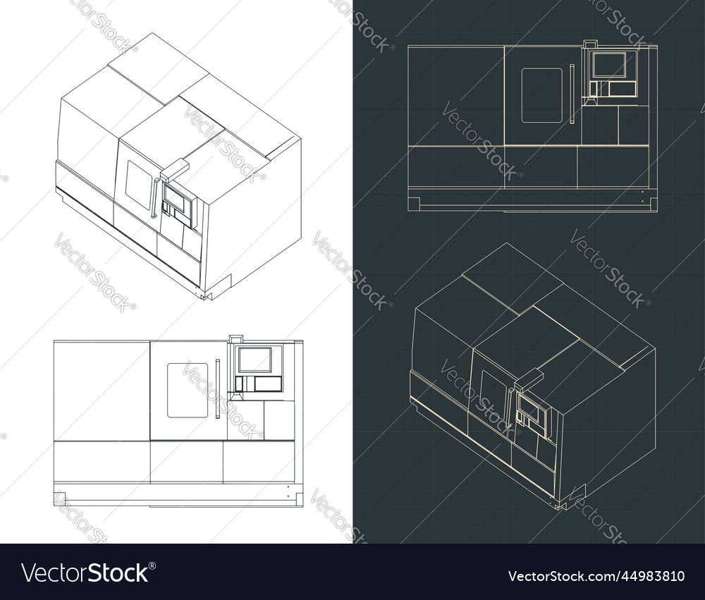 Cnc turning milling machine blueprints Royalty Free Vector