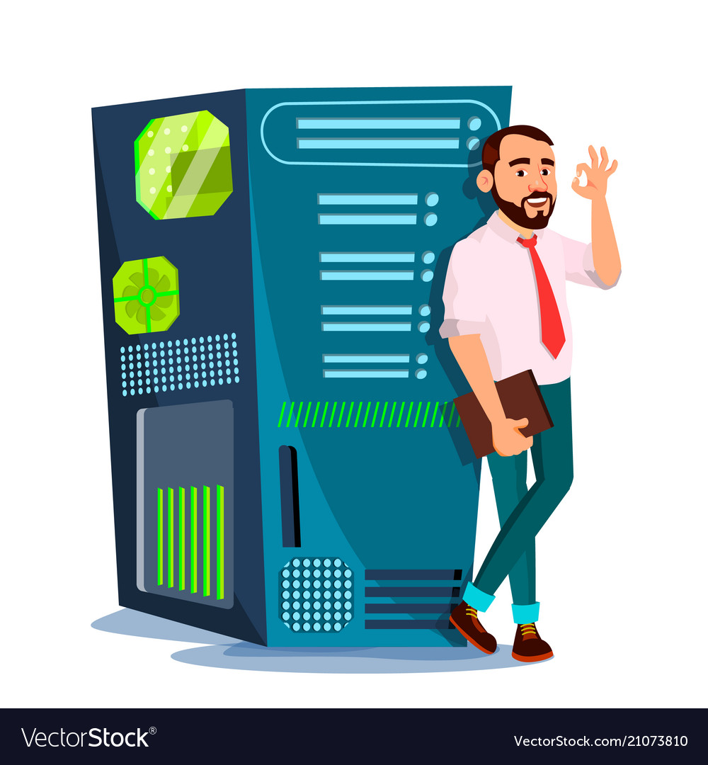 Data center hosting server and man