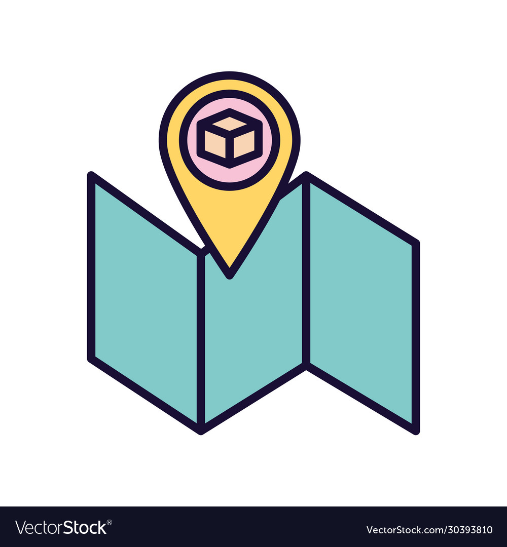 Delivery box inside gps mark and map line fill Vector Image