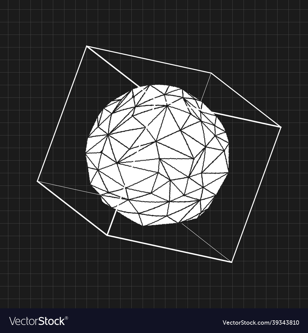 Distorted 3d icosahedron in a cube on black Vector Image