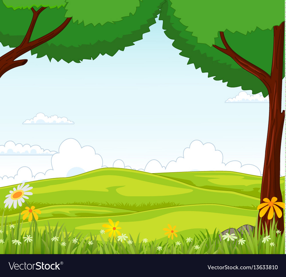 Landscape with tree and flower Royalty Free Vector Image