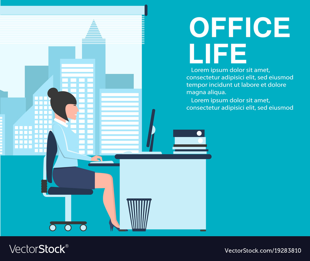 Office Life Banner With Business Woman At Table Vector Image
