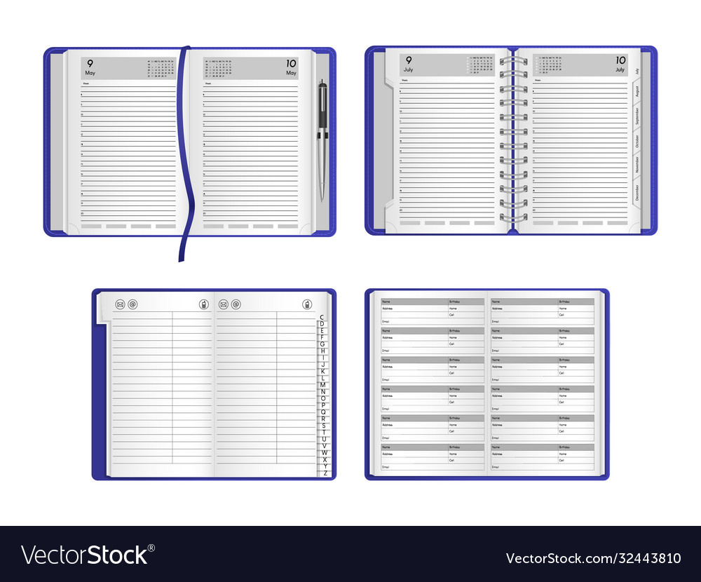 Set templates realistic open notebooks diaries