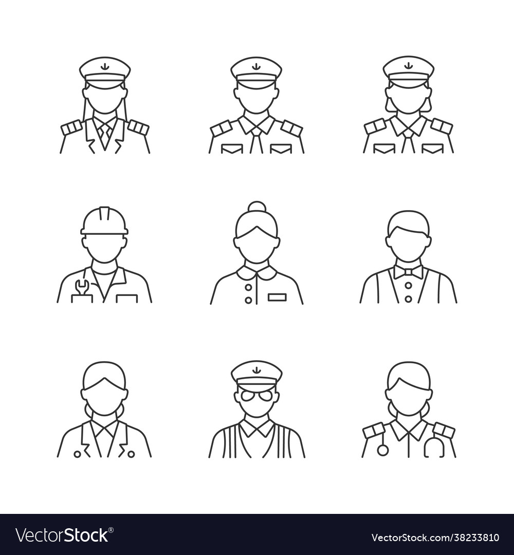 Ship staff linear icons set Royalty Free Vector Image