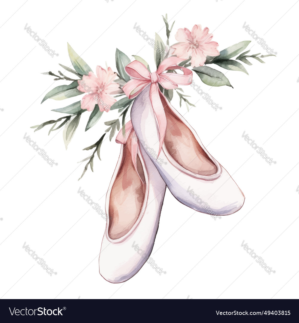 Ballet Slippers Floral Design Watercolor Vector Image