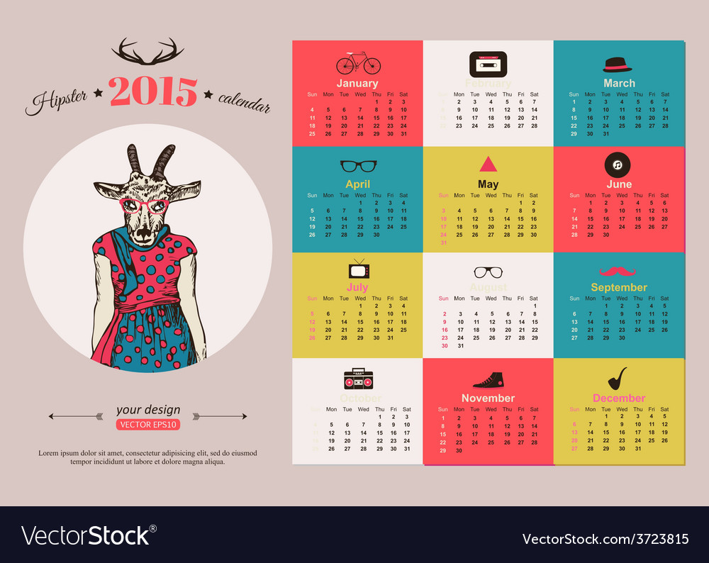 Calendar template hipster design year of the goat