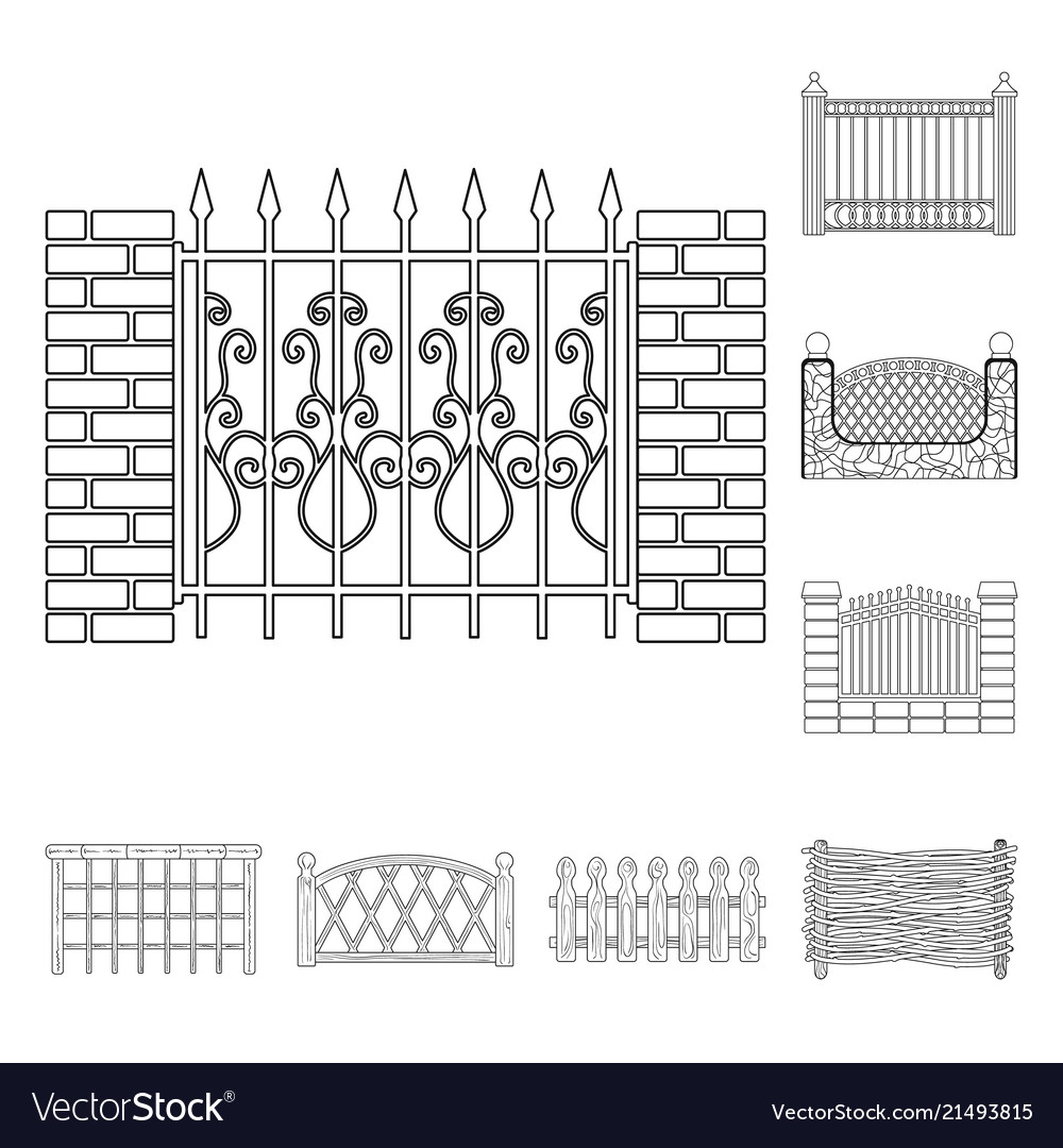 Different fence outline icons in set collection