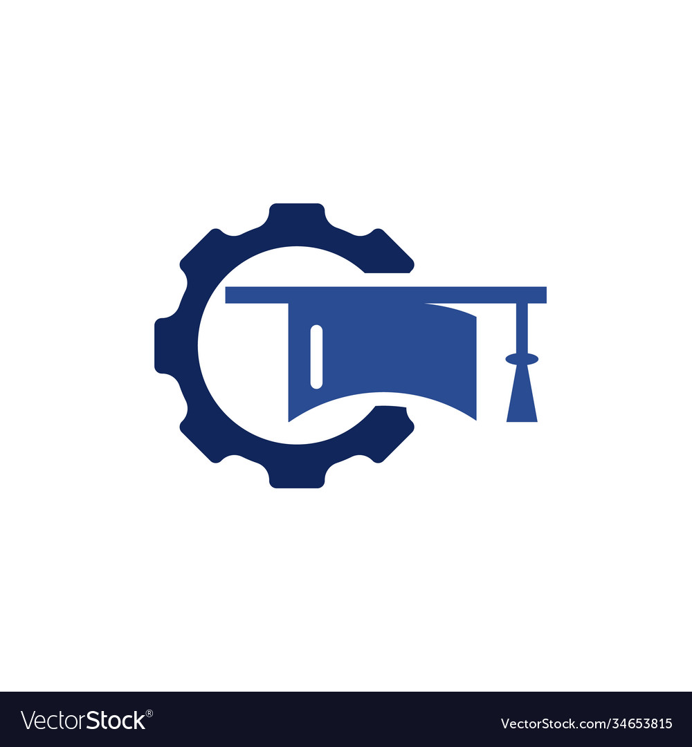 Graduation Cap With Gear Logo Template Royalty Free Vector