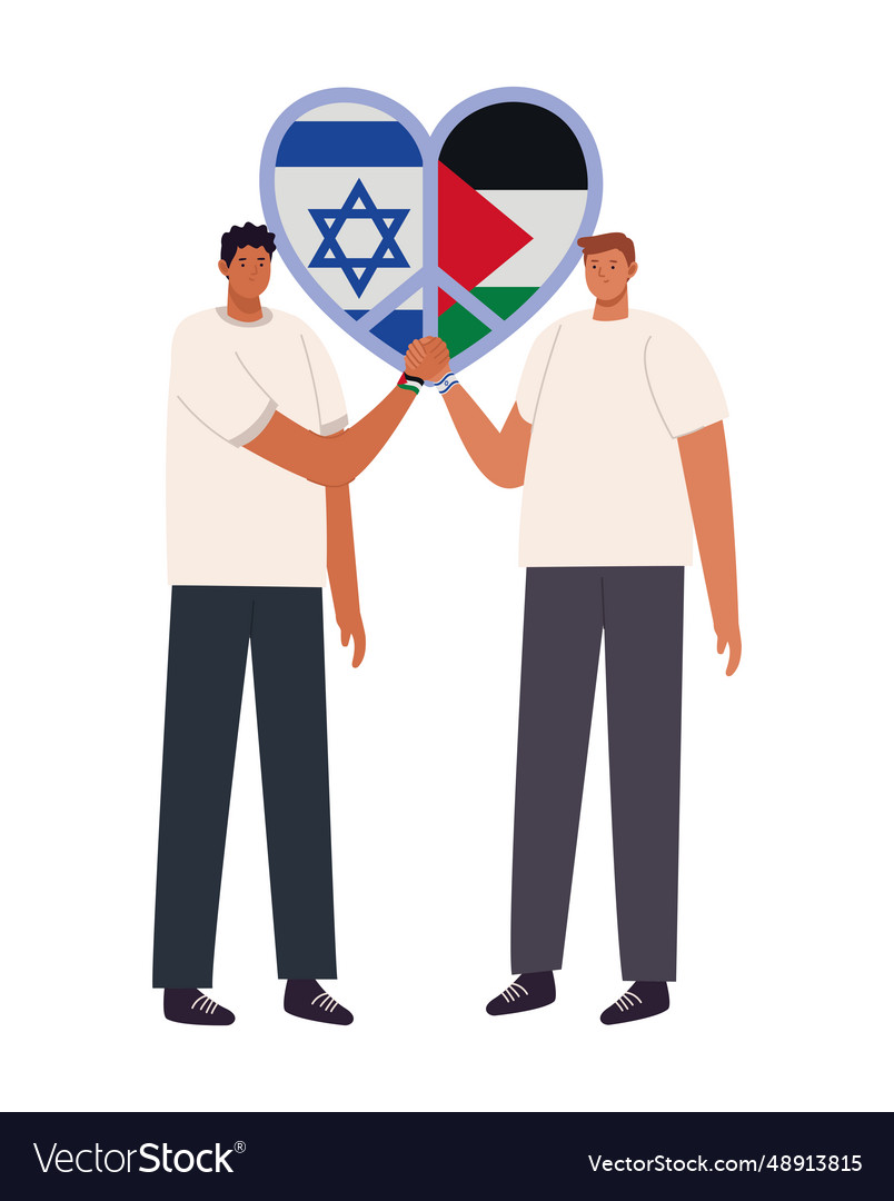Palestine and israel peace men united with love vector image