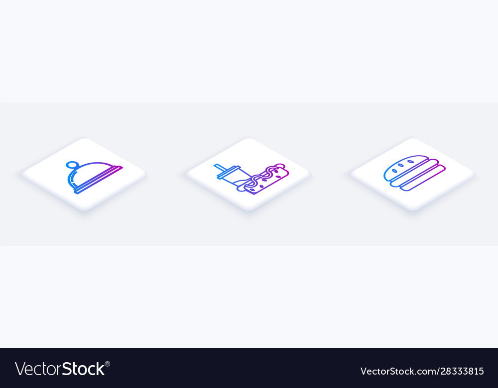 Set isometric line covered with a tray food