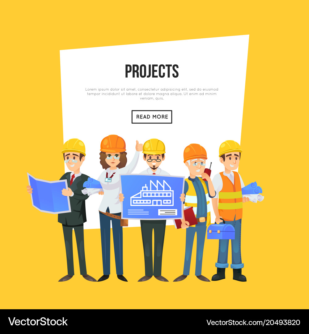 Architecture Company Banner With Worker Team Vector Image