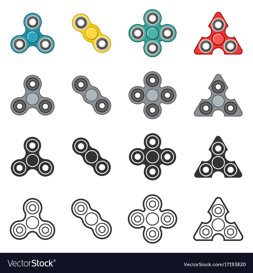 Fidget spinner toy color and line icon set